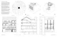 Implantation, axonométries, façades et coupe.